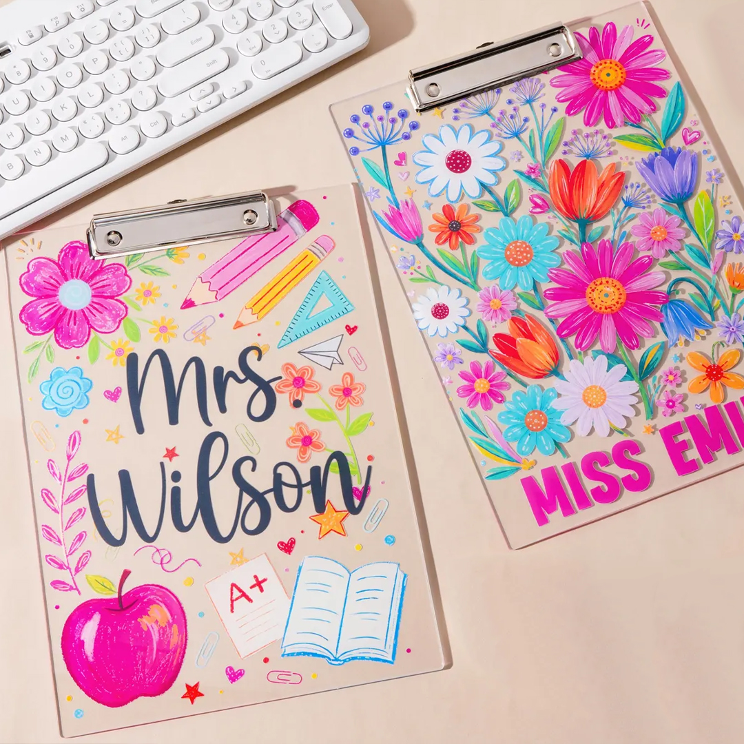 Personalized Florals Teacher Clipboard Custom Name Acrylic Paper Clipboard Back To School Gift