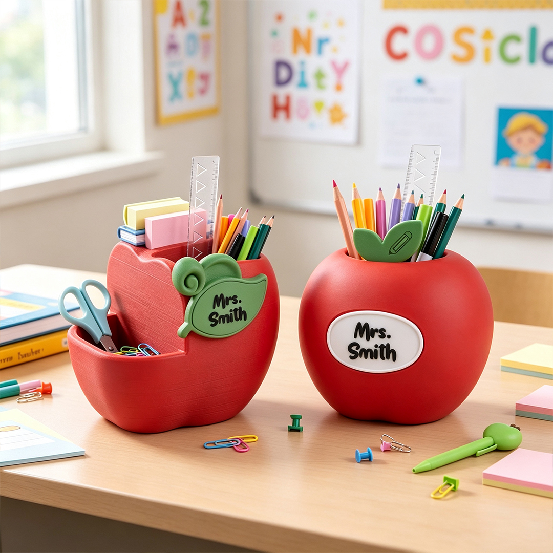 Personalized 3D-Printed Apple Desktop Organizer Custom Text Back to School Teacher's Day Gift for Teacher
