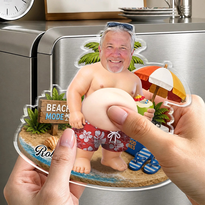 Personalized Photo Dad Bod Belly Squishy Acrylic Fridge Magnet Custom Summer Vacation And Travel Gifts For Dad Grandpa Too Hot To Mow Today