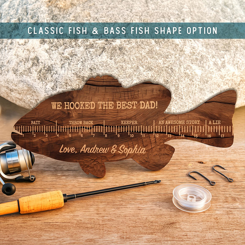 Personalized Fish Ruler for Dad with Kids Name Engraved Custom Fishing Gift for Dad Funny Fish Ruler for Dad Gift for Grandpa Fishing Buddy Gift