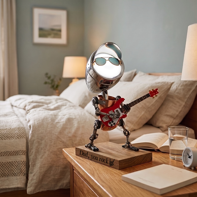 Personalized Dad You Rock Lamp Custom Steampunk Robot Bassist Lamp Guitar Enthusiast Decorative Lamp Custom Gift for Dad Music Enthusiast Gift