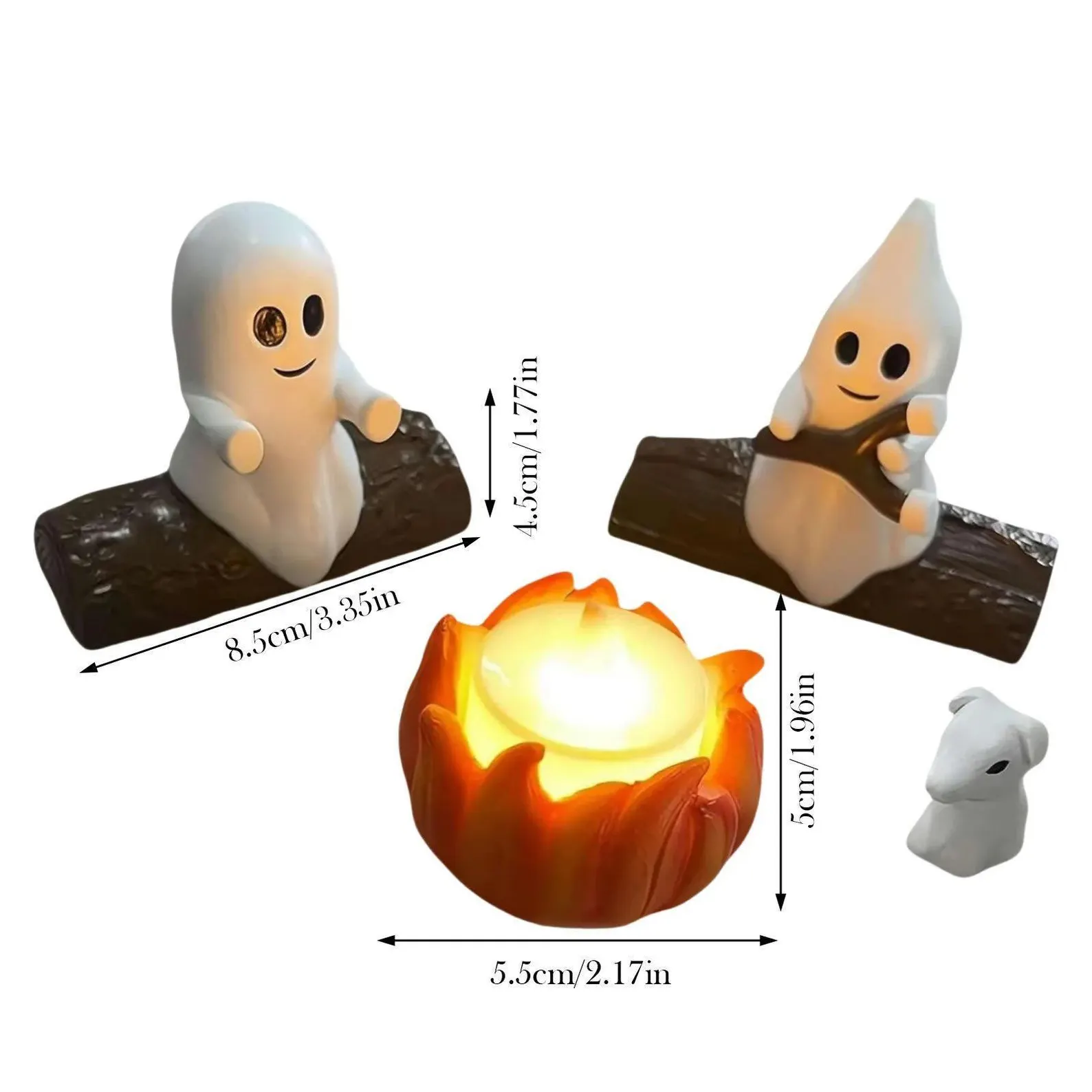 Halloween Spooky Decor Cute Ghost Pet Figurine Set Campfire Display Haunted Ghost Scene Ghost adventures
