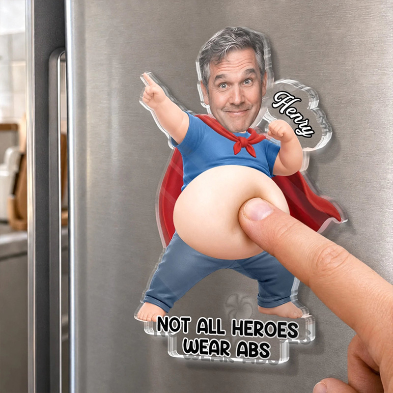 Personalized Photo Dad Bod Belly Squishy Acrylic Fridge Magnet Custom Funny Gifts For Dad Grandpa Official Belly Appreciation Club