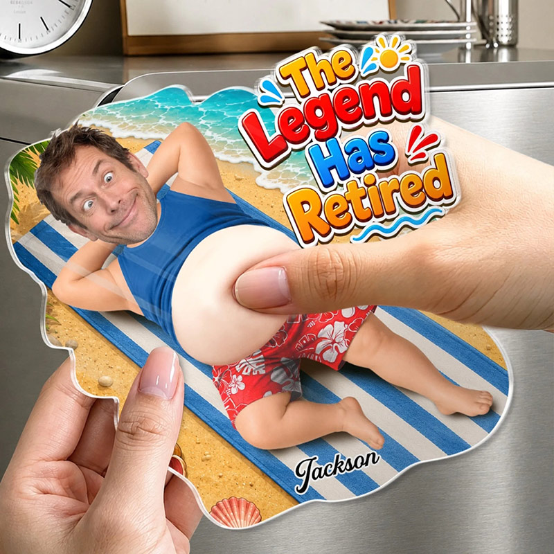 Personalized Photo Dad Bod Belly Squishy Acrylic Fridge Magnet Custom Funny Gifts For Dad Grandpa The Legend Has Retired
