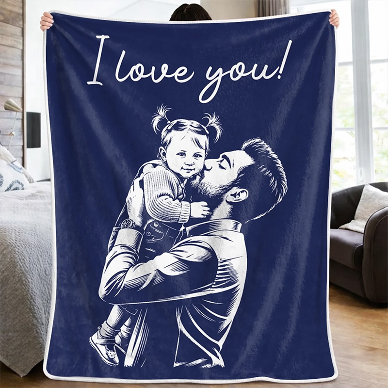 Personalized Photo Blanket Custom Blanket with Kids Photo For Dad Grandpa Dad Birthday Gift Thank You For Everything Dad