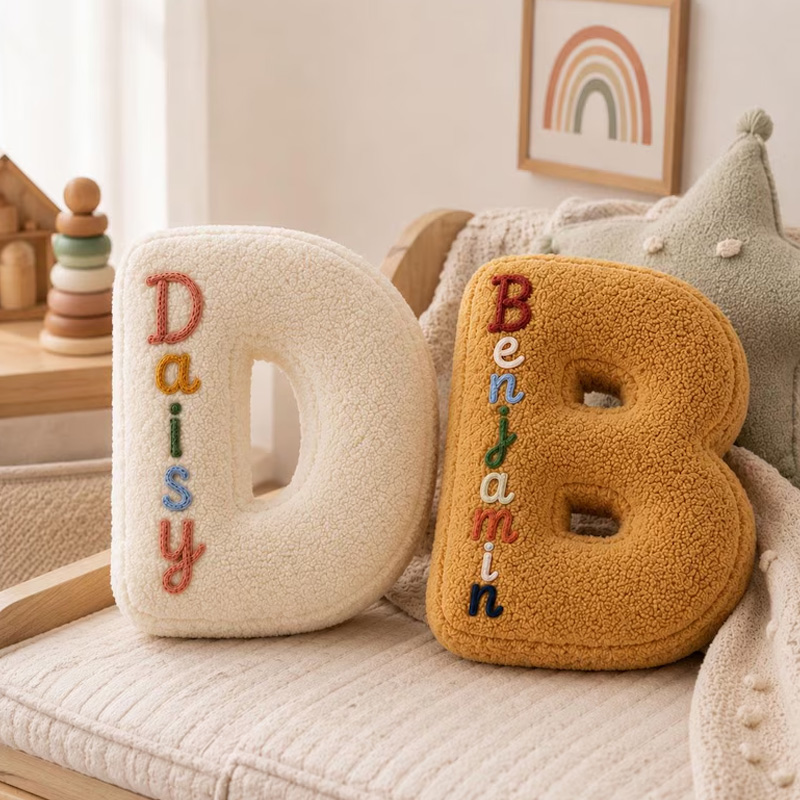 Personalized Rope Embroidery Plush Letter Pillow Custom Name Initial Cushion Soft Cozy Nursery Decor Gift For Kids