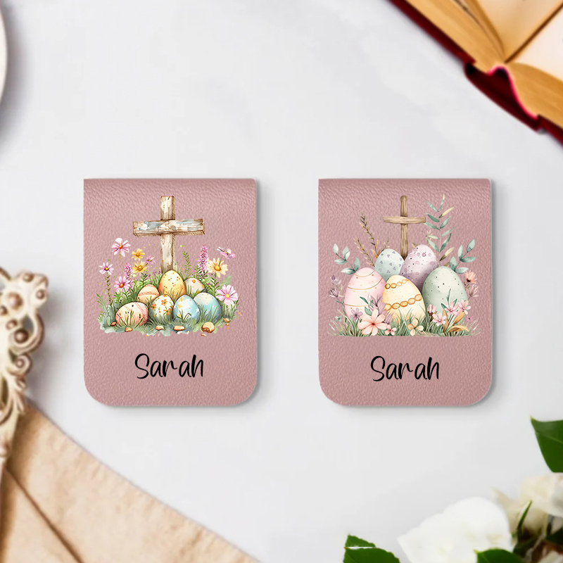 Personalized Floral Cross Easter Eggs Design Magnetic Bookmark Clip with Name Easter Birthday Gift for Book Lover Bookworm