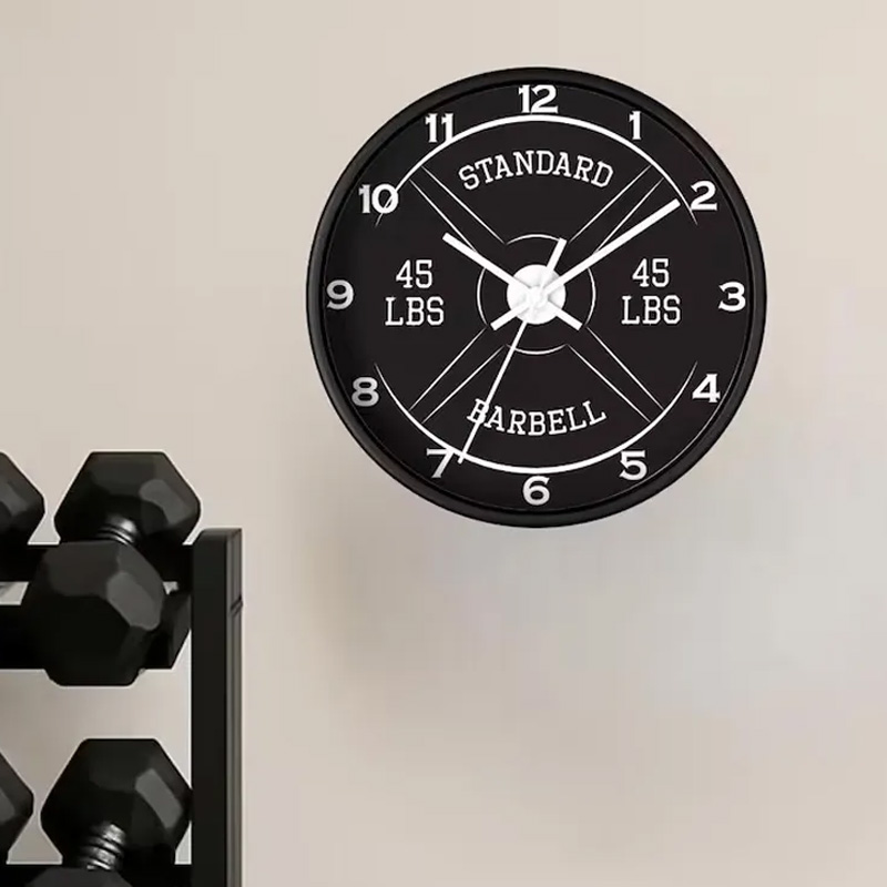 Personalized Gym Wall Clock 45lb Barbell Gym Clock Silent Analog Wall Decor Workout Clock Wall Clock for Gym Lover