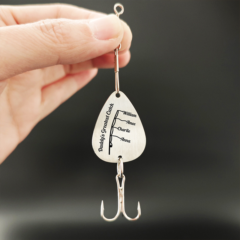 Personalized Fishing Lure Keychain Hooked On Daddy Greatest Catch Fishing Dad Gift for Him