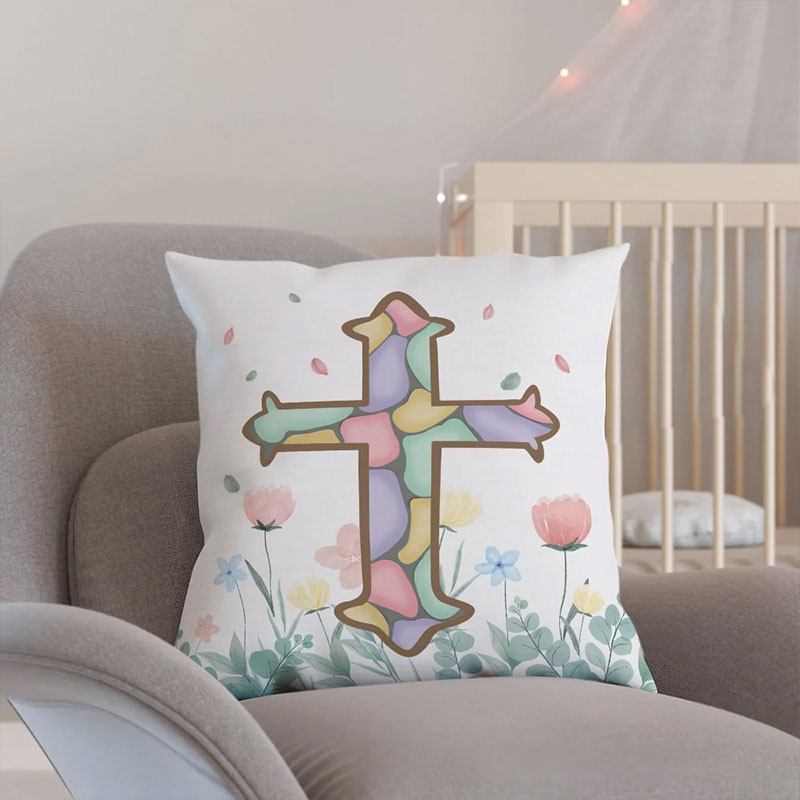 Personalized Easter Theme Cross Throw Pillow with Name Soft Home Decoration Religious Gift Easter Gift for Girls