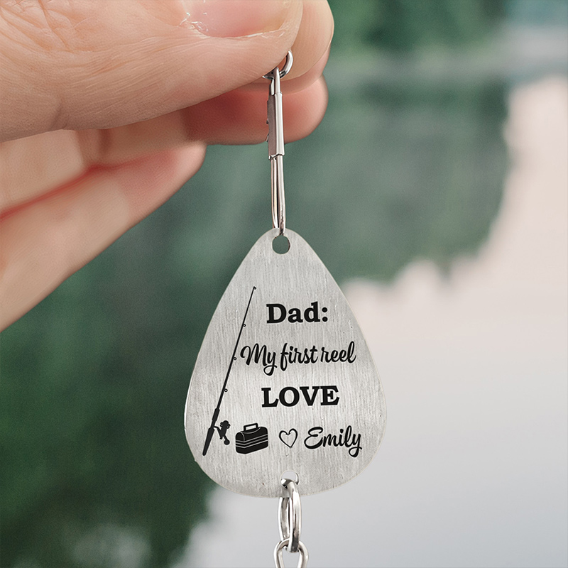 Personalized Fishing Lure Keychain Dad My First Reel Love Custom Fishing Hook Birthday Gift for Dad Fishing Lover Gift