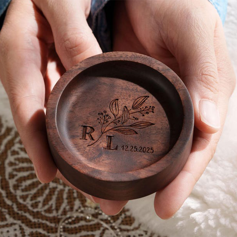 Personalized Walnut Wooden Ring Dish, Wedding Month Flower Ring Holder, Valentine’s Day Gift, Wedding, Engagement, Anniversary Gift for Her