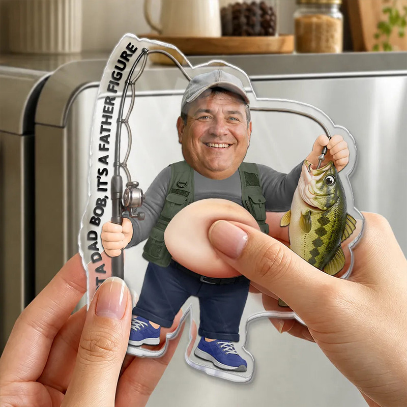 Personalized Photo Reel Cool Dad Bod Custom Squishy Acrylic Fridge Magnet Dad Birthday Gift Fishing Lover Gift