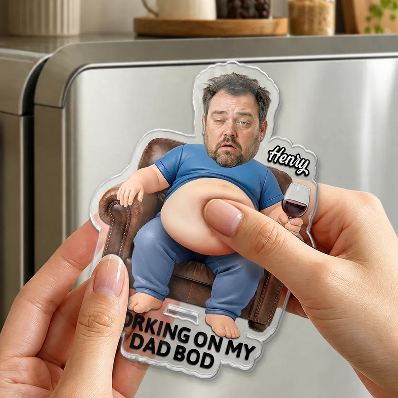 Personalized Photo Poke Dad Bod Belly Custom Squishy Acrylic Fridge Magnet Birthday Gift Fishing Lover Gift