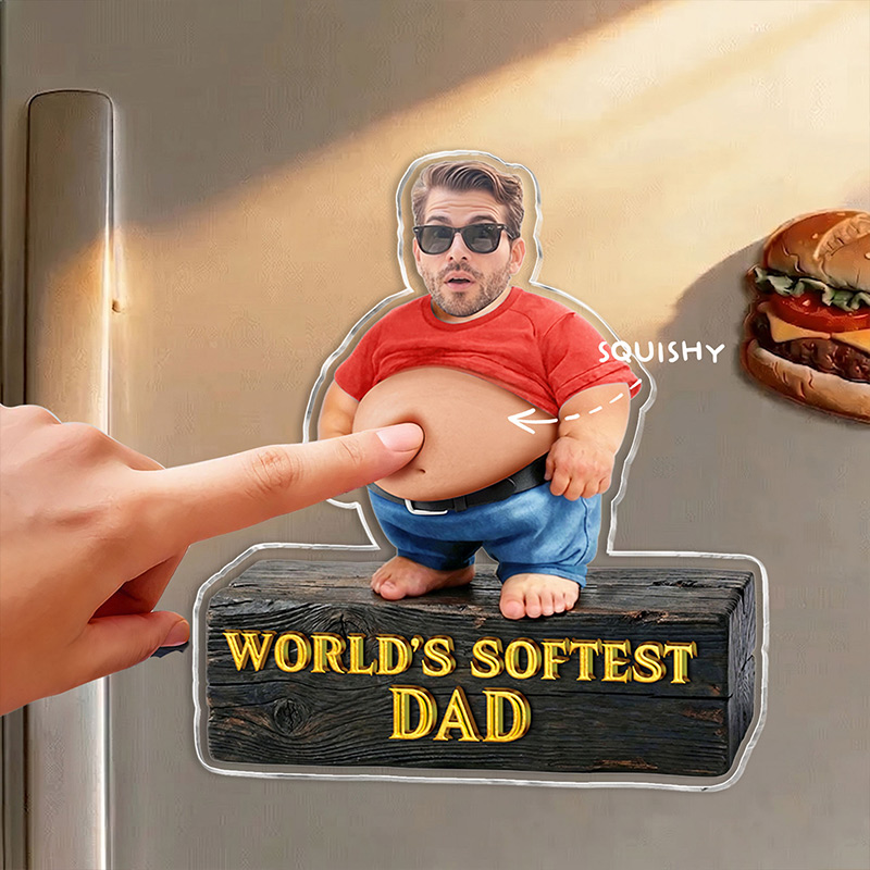 Personalized Photo Squishy Magnet DAD BOD CERTIFIED Acrylic Fridge Magnet with Squishy Belly Funny Gift for Dad Grandpa