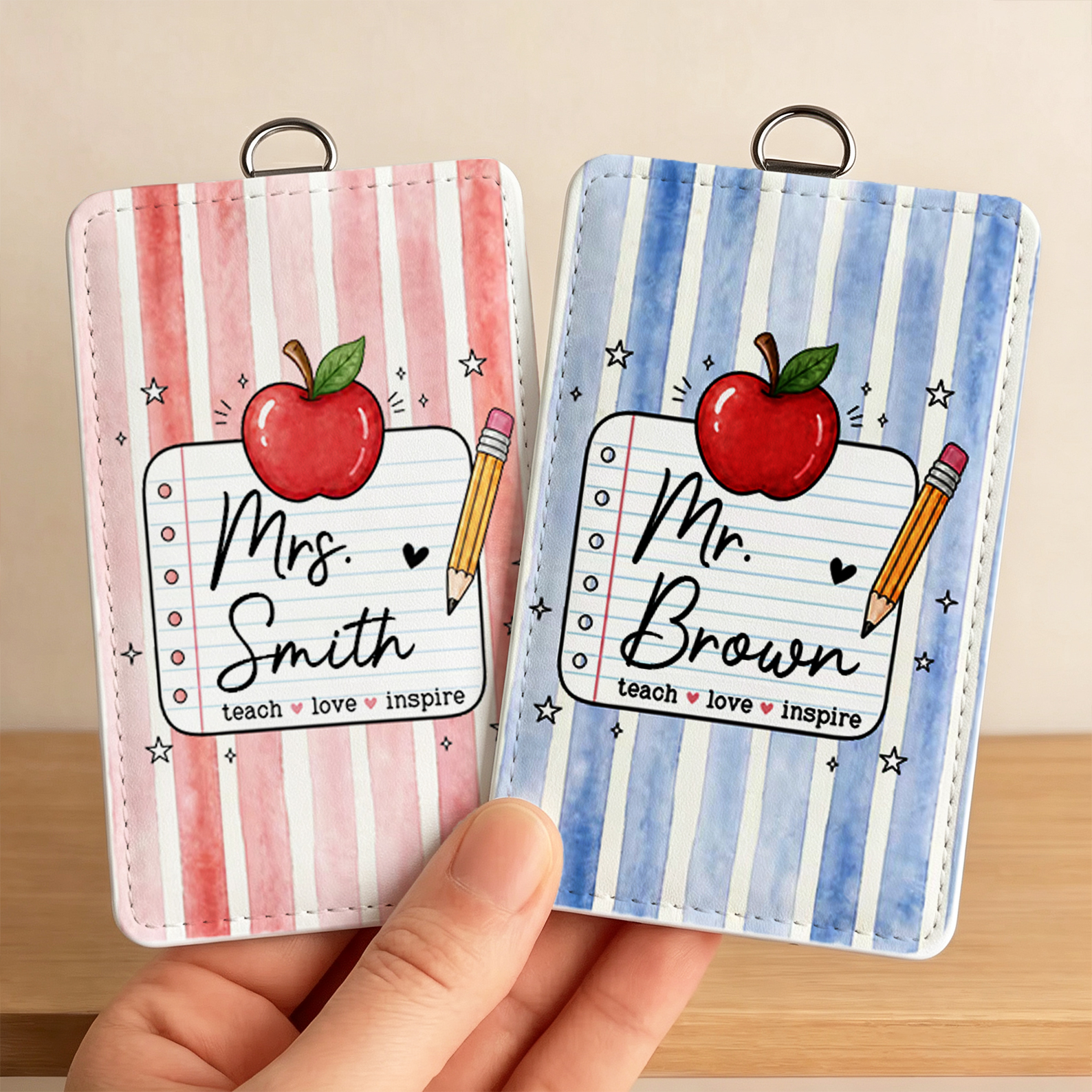 Personalized Teach Love Inspire Apple Pencil Card Holder with Name Daily Use Back to School Teacher's Day Gift for Teacher
