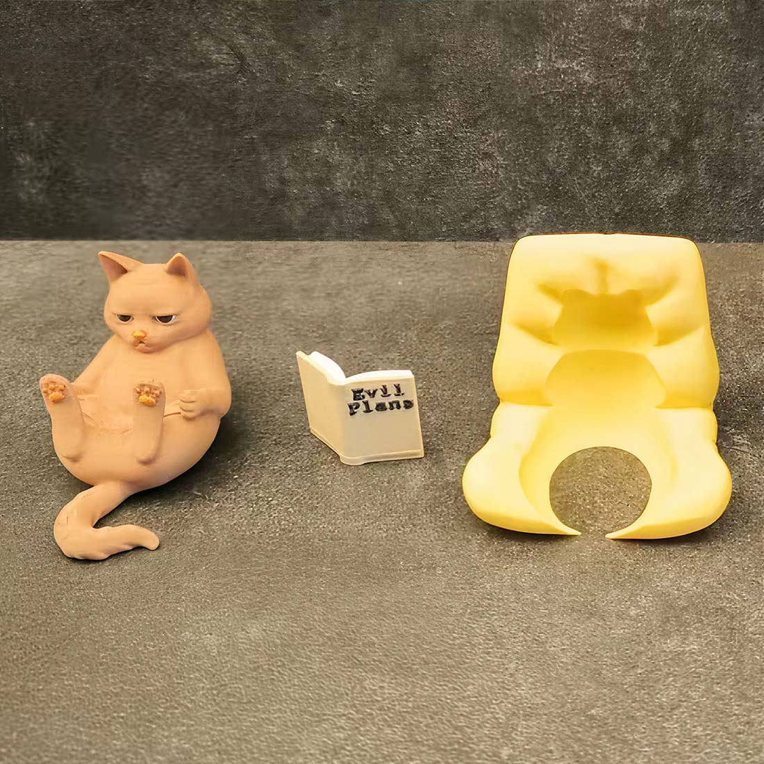 Evil Plans Reading Cat Figurine 3D Printed Grumpy Cat with Book Funny Desk Decor & Gift for Cat Lovers