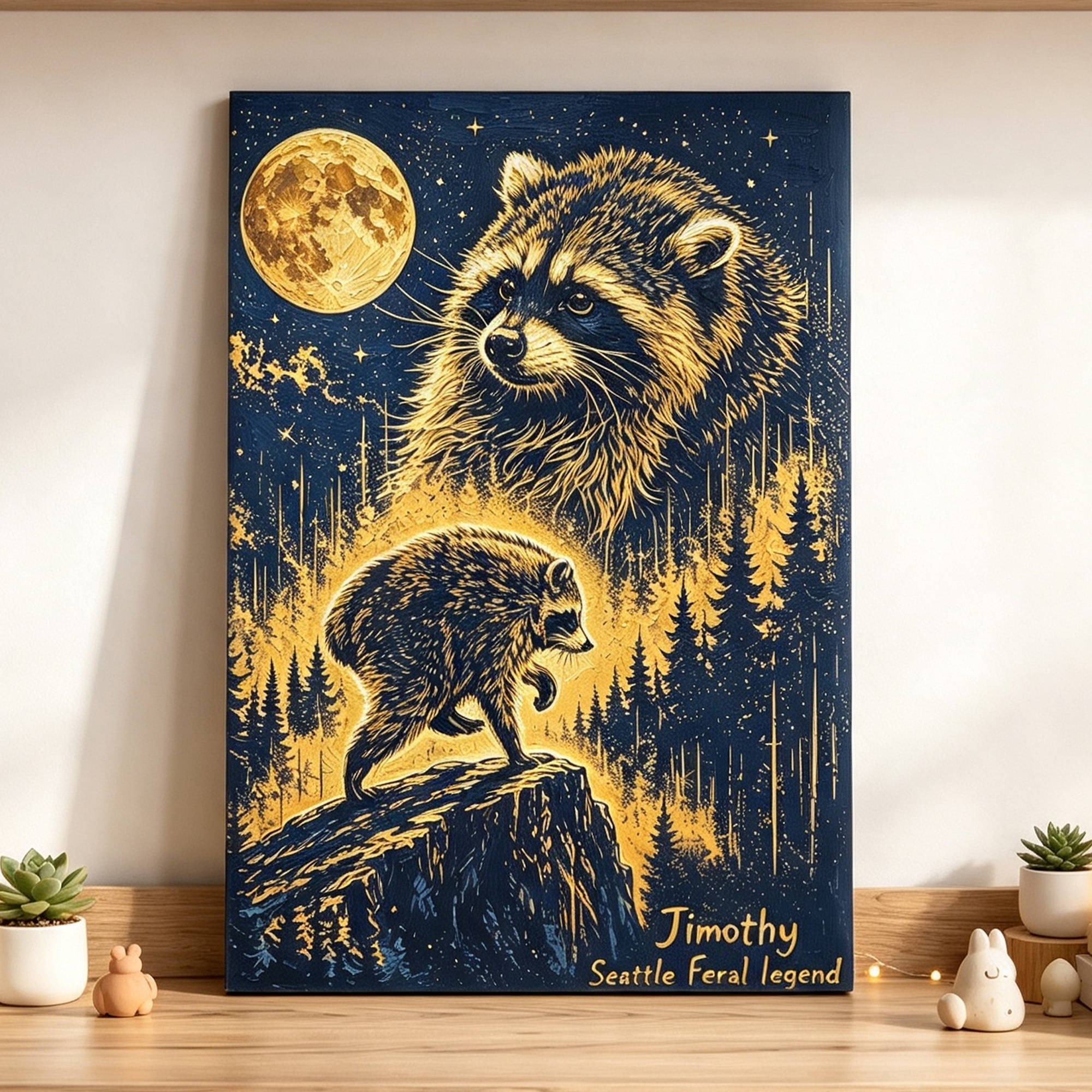 Raccoon Oil Painting Photo Canvas Prints Funny Meme Decor Custom Home Dector Gift for Animal Lover