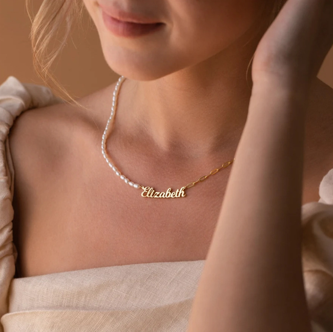 Personalized Pearl Name Necklace for Her Girlfriend Valentine's Day Gift Delicate Pearl & Paperclip Chain Necklace Anniversary Name Jewelry Necklace for Women Birthday Gift for Women