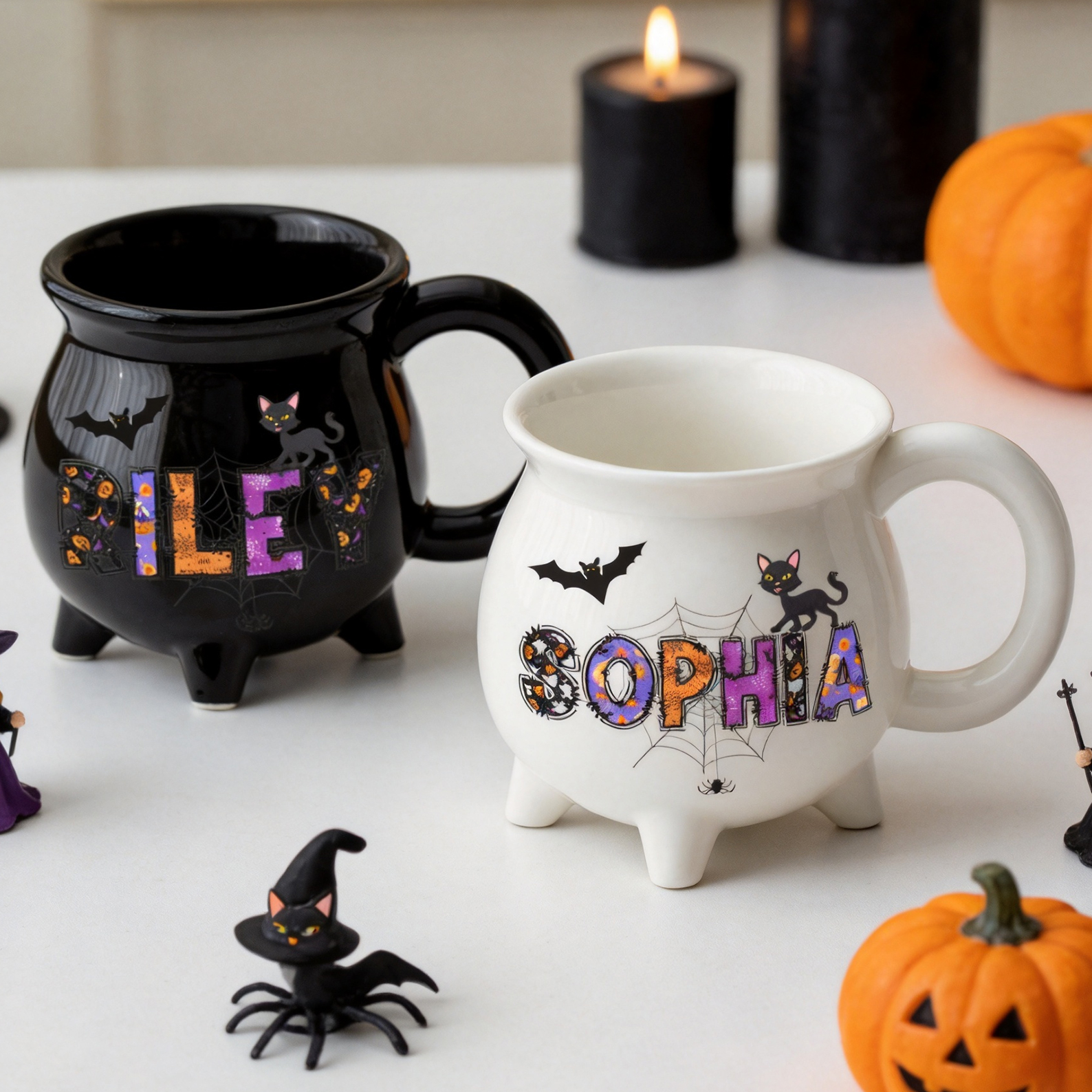 Personalized Halloween Ceramic Witch Mug Spider Web with Custom Name Gift for Halloween