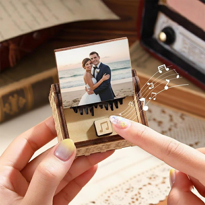 Personalized Wooden Music Box with Custom Song, Custom Song Photo Text Music Box, Photo Gift with Text, Custom Anniversary Gift for Him Her