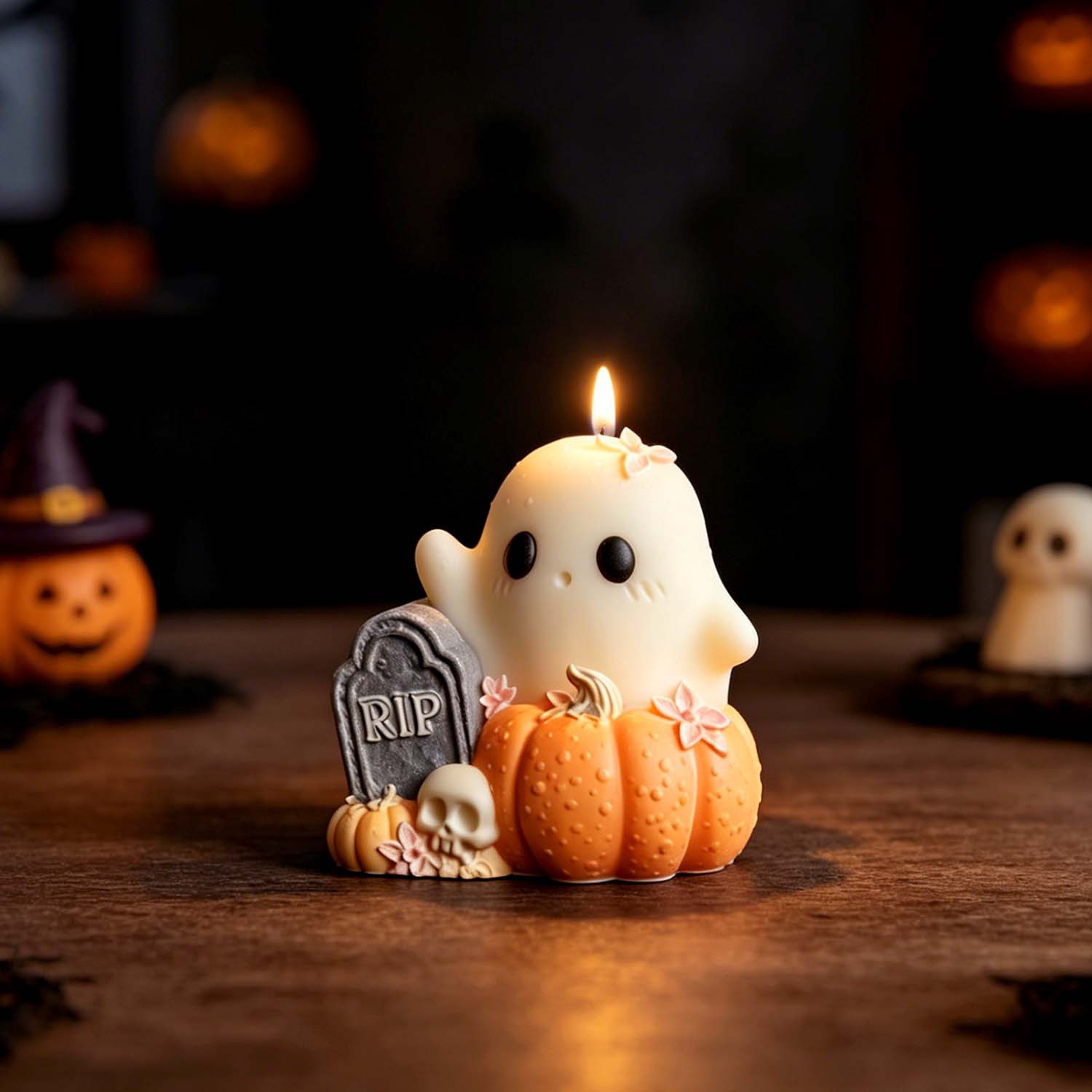 Ghostly Tomb Scented Candle Epoxy Mold Halloween Pumpkin Ghost Silicone Mold