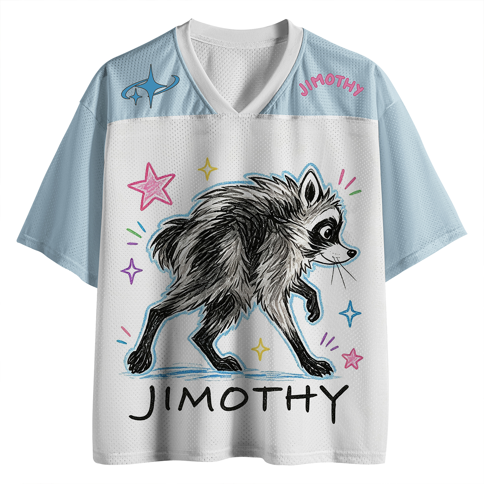 Seattle Raccoon Mesh Jersey Hand-painted Street Style Loose Unisex Top