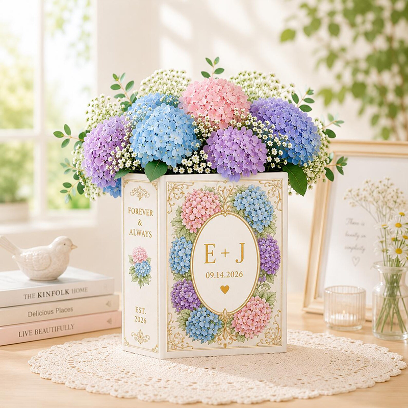 Personalized Floral Engagement Ceramic Book Vase, Wedding Vase Gift, Custom Couple Name Book Vase,Gift for Newlyweds, Wedding Anniversary Gift for Couple