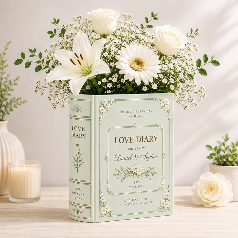 Personalized Engagement Ceramic Book Vase, Wedding Vase Gift, Custom Couple Name Book Vase,Gift for Newlyweds, Wedding Anniversary Gift for Couple