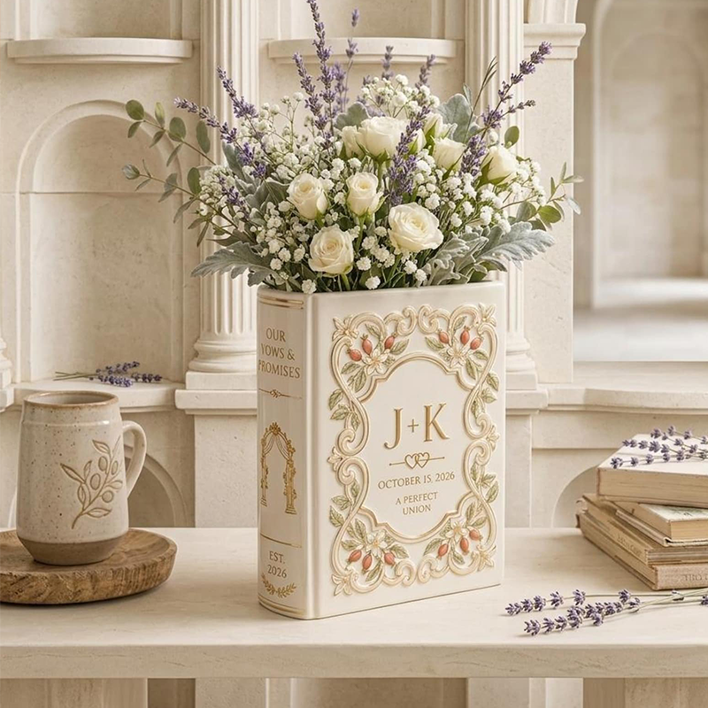 Personalized Wedding Ceramic Book Vase, Wedding Vase Gift, Custom Couple Name Book Vase,Gift for Newlyweds, Wedding Anniversary Gift for Couple