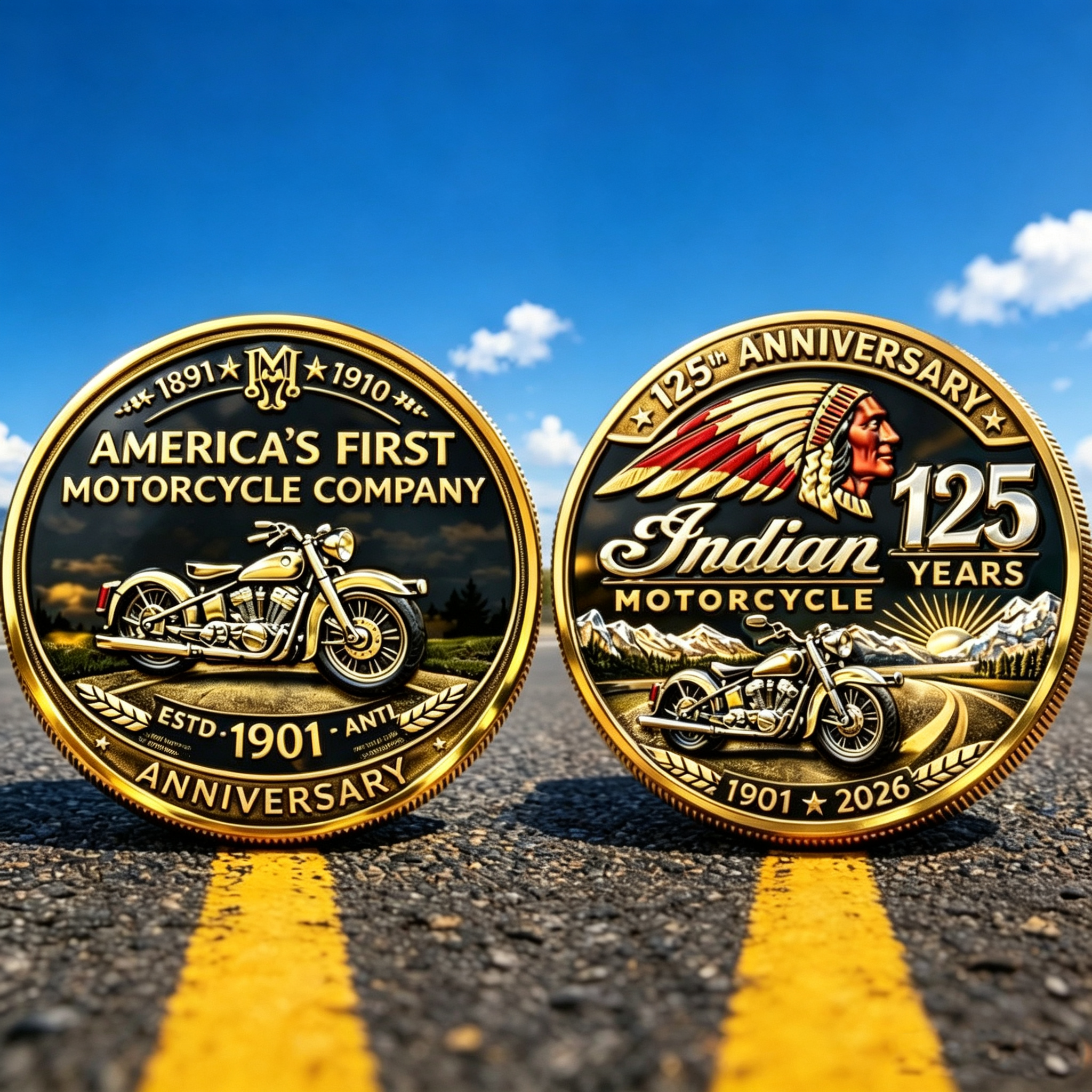 Indian Motorcycle 125th Anniversary Challenge Coin Vintage Bike Enamel Collectible Coin