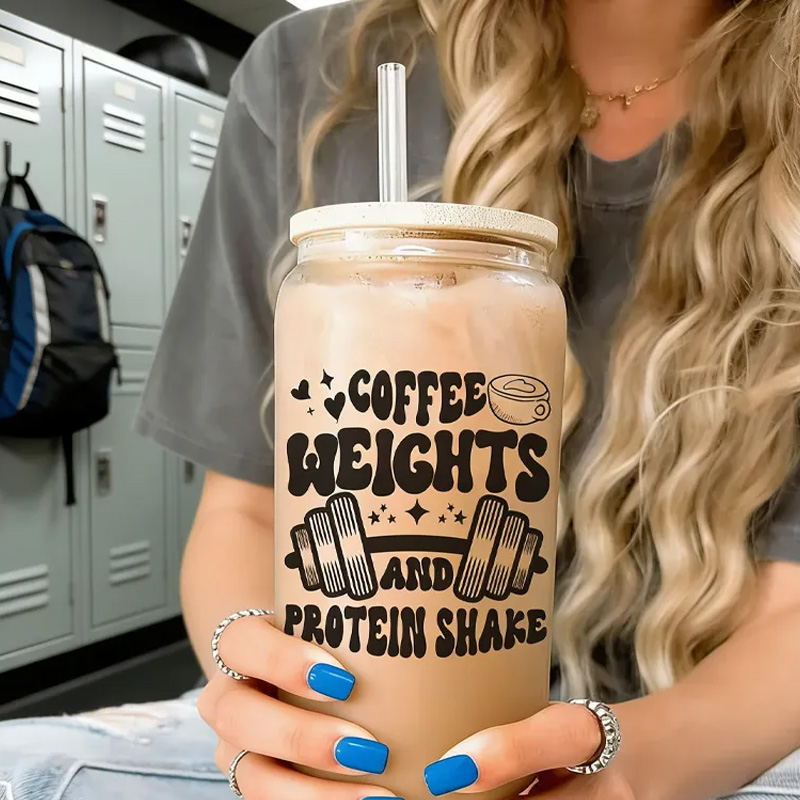 Personalized Gym Water Glasses Gym Lover Cup Beer Can Glass with lid straw Workout Iced Coffee Gift for Gym Girl