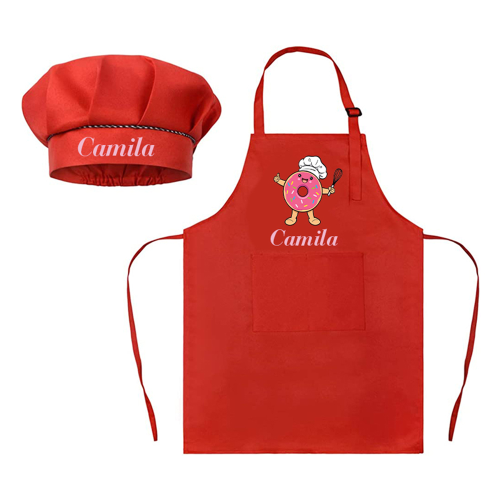 Personalized Kids Chef Apron and Hat Set Custom Name Colorful Gift for Kids