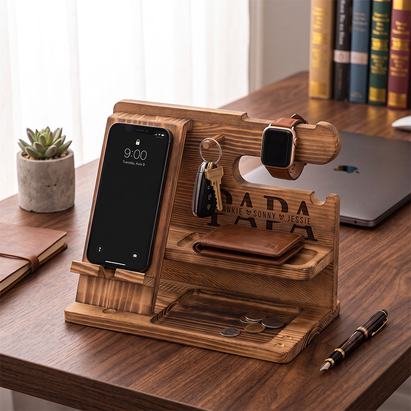 Personalized Dad Wood Docking Station with Kids Names Custom Wood Phone Docking Station Desk Organizer Engraved Phone Stand Phone Docking Station Gift for Papa Dad Grandpa Gifts