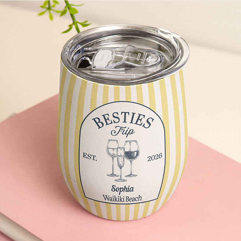 Personalized Bestie Trip 2026 Wine Tumbler, Custom Beach Vacation Cup, Matching Group Travel Gift, Summer Friends Keepsake