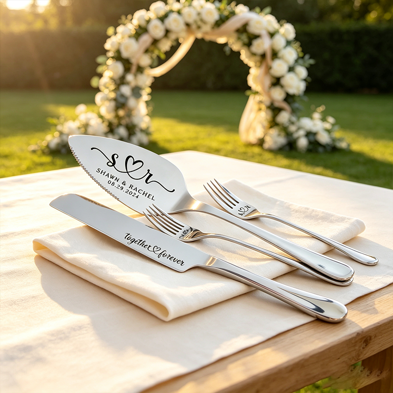 Personalized Wedding Cake Serving Set, Engraved Stainless Steel Knife & Server, Marriage gift
