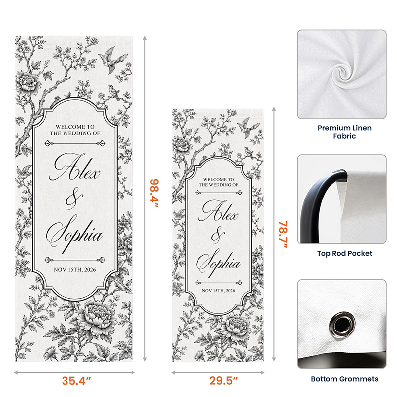 Personalized Toile De Jouy Wedding Sign, Personalized Fabric Welcome Sign, Custom Name Banner for Wedding Ceremony, Reception Decor Gift