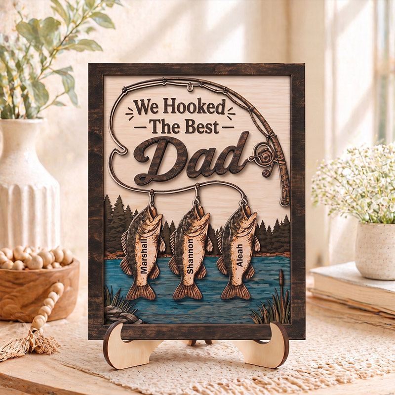 Personalized We Hooked The Best Dad Wooden Sign Custom Fishing Themed Sign with 1-6 Children’s Names Fishing Dad Grandpa Gift