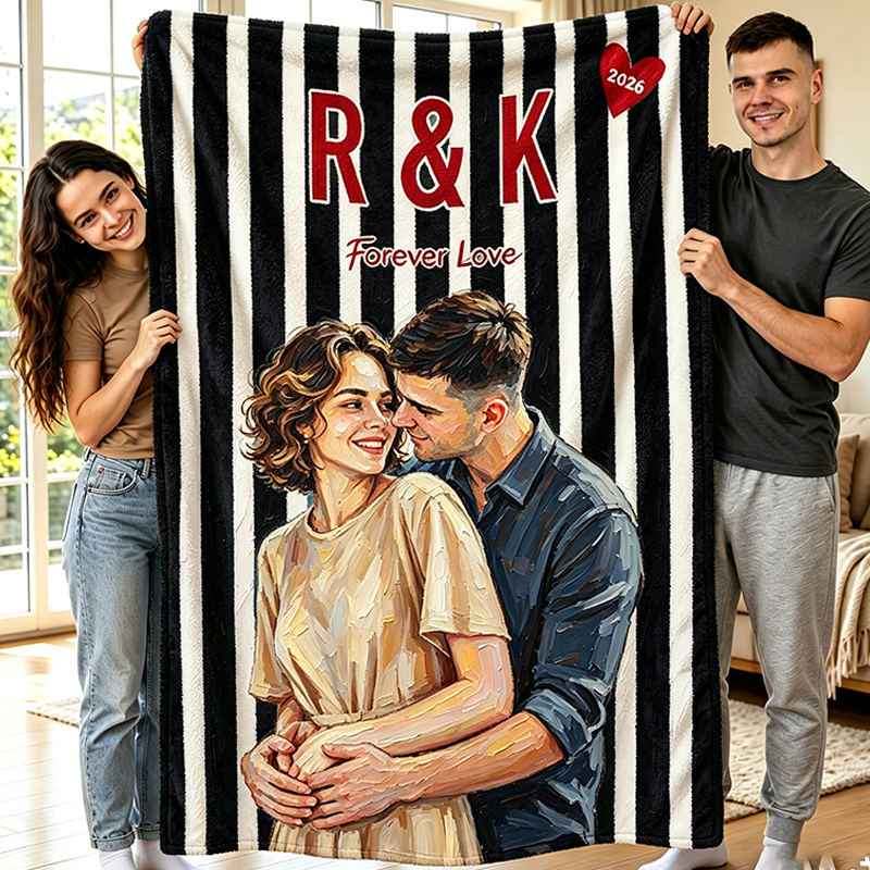 Personalized Painting Couple Photo Blanket Custom Photo Throw Blanket Gift 