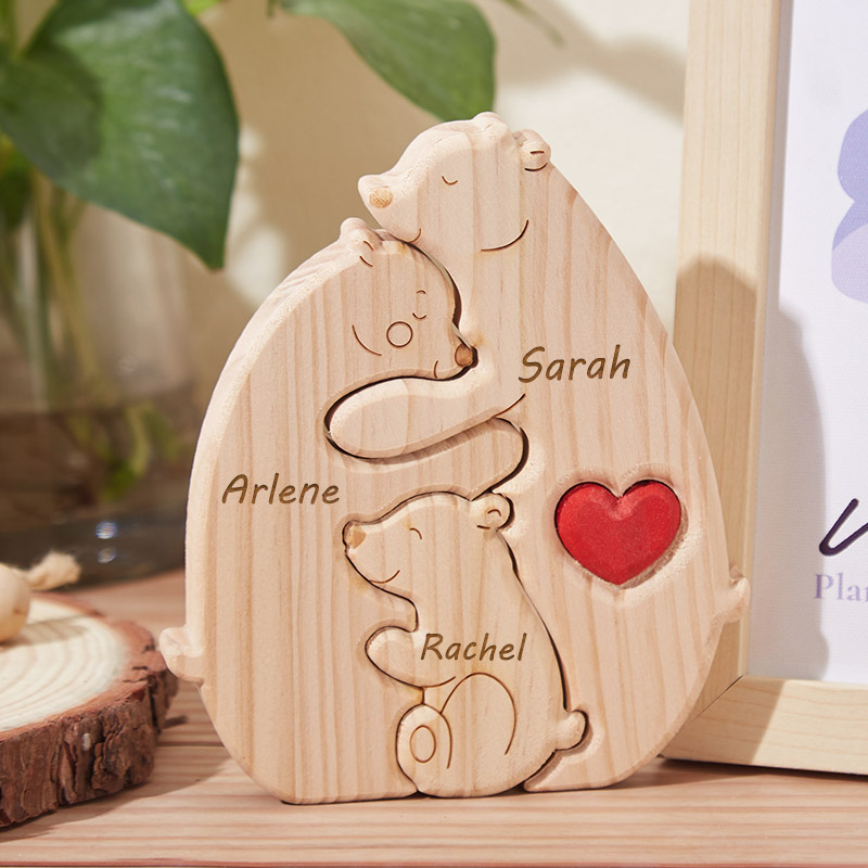 Personalized Wooden Bear Family Puzzle Custom Engraved Name Puzzle for Family Home Decor Family Keepsake Gift for Mum New Dad Anniversary Gifts