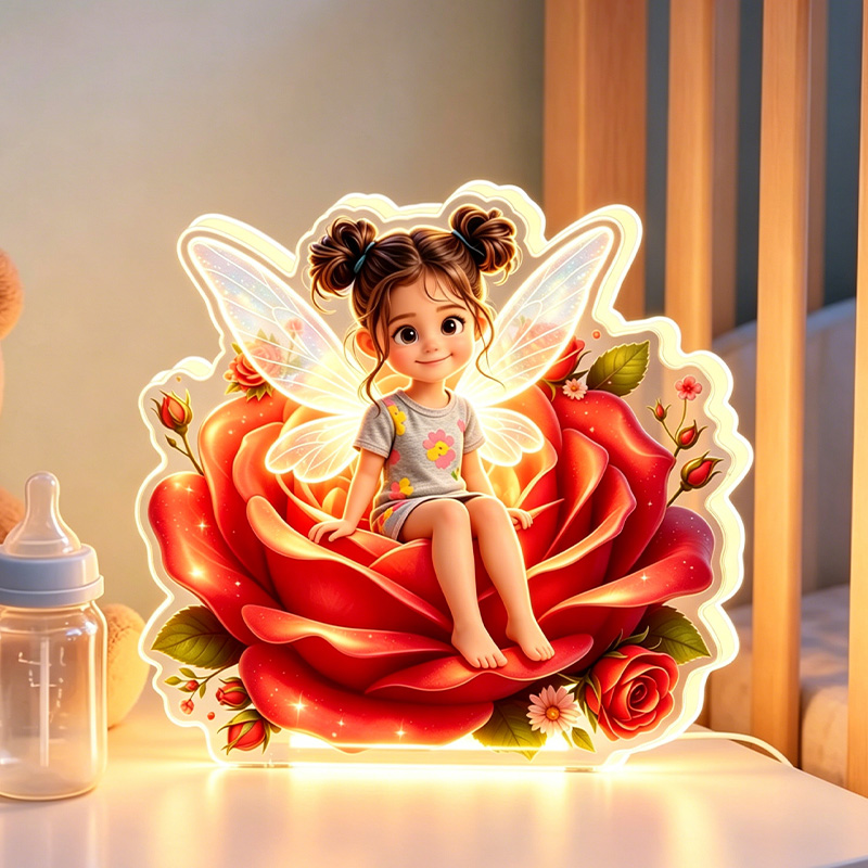 Personalized Birth Fairy Girl Sitting On Glowing Lotus Flower Wings Pastel Garden Magic Fantasy Kids Bedroom Night Light