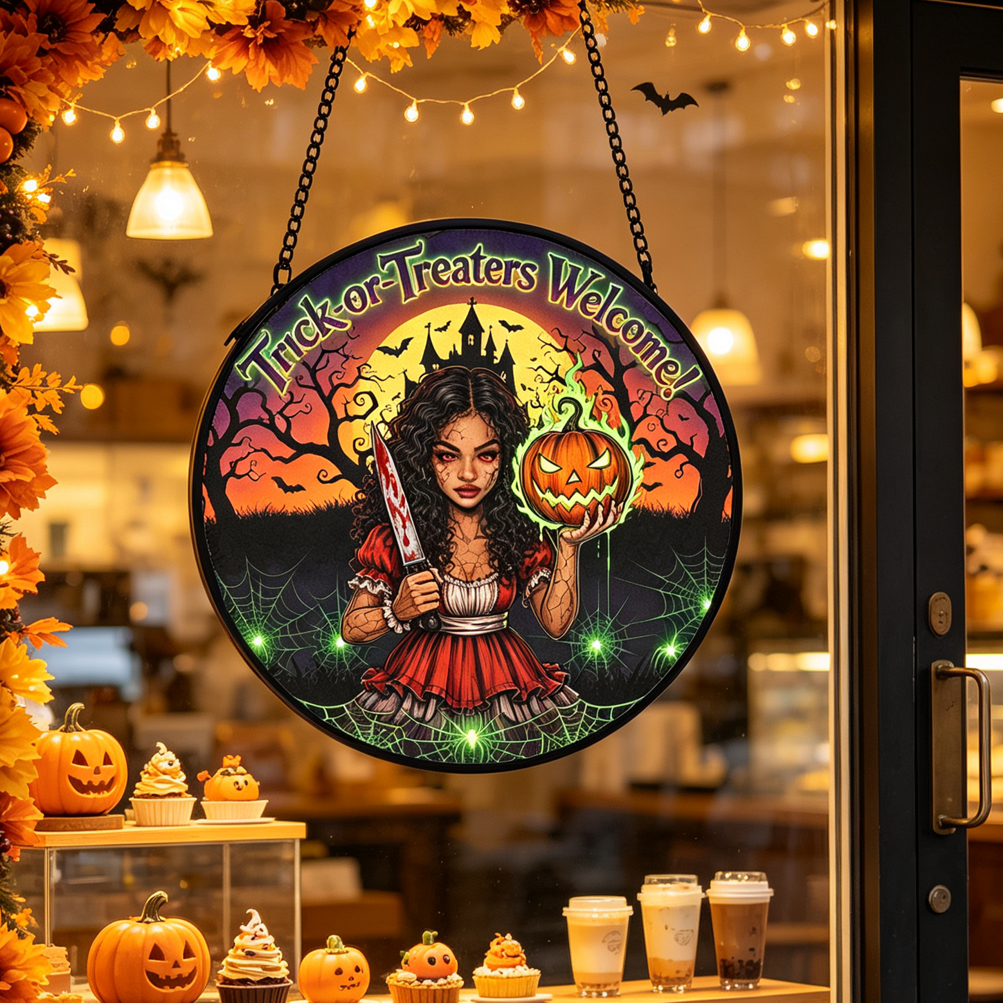 Personalized Sun Catcher Trick-or-Treaters Welcome Custom Photo Halloween Ornament