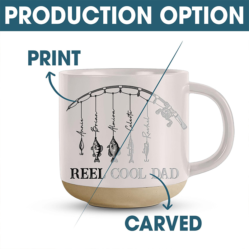 Personalized Engraved Reel Cool Dad Fishing Pottery Mug Fisher Grandpa Mug Reel Cool Papa Mug With Kids Name Fishing Lover Gift