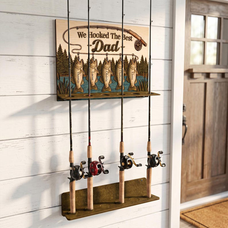 Personalized We Hooked The Best Dad Fishing Rod Holder with Kids Name Papa Grandpa Rod Holder Fathers Day Gift for Fishing Dad Grandpa