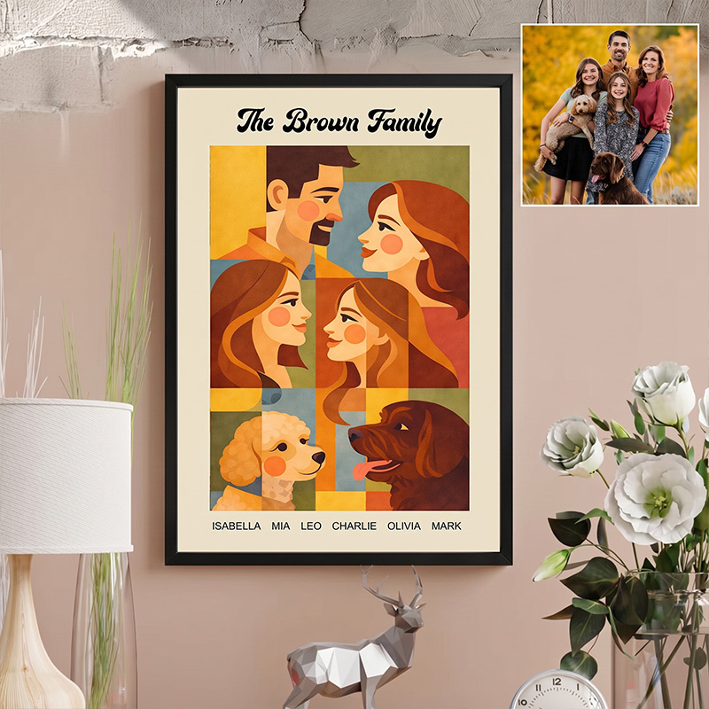 Personalized Modern Geometric Family Illustration Custom Canvas Family Poster from Photo Home Decor Gift For Family Housewarming Gift