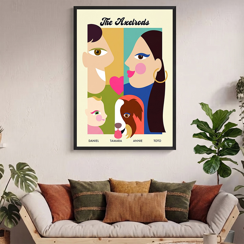 Personalized Family Portrait Canvas Custom Family Illustration with Names Modern Minimalist Wall Art Unique Family Gift Housewarming Decor