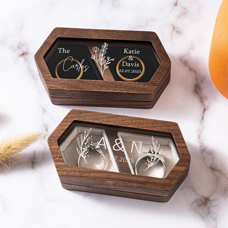 Personalized Wedding Ring Box Wooden Double Slot Ring Bearer Custom Ring Holder Ring Bearer Box Engagement Wedding Ceremony Ring Case