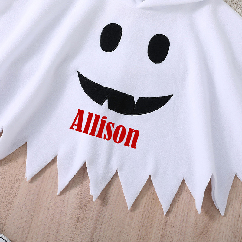 Personalized Kids Ghost Costume Cape Custom Name White Boo Poncho Halloween Outfit For Toddlers And Children