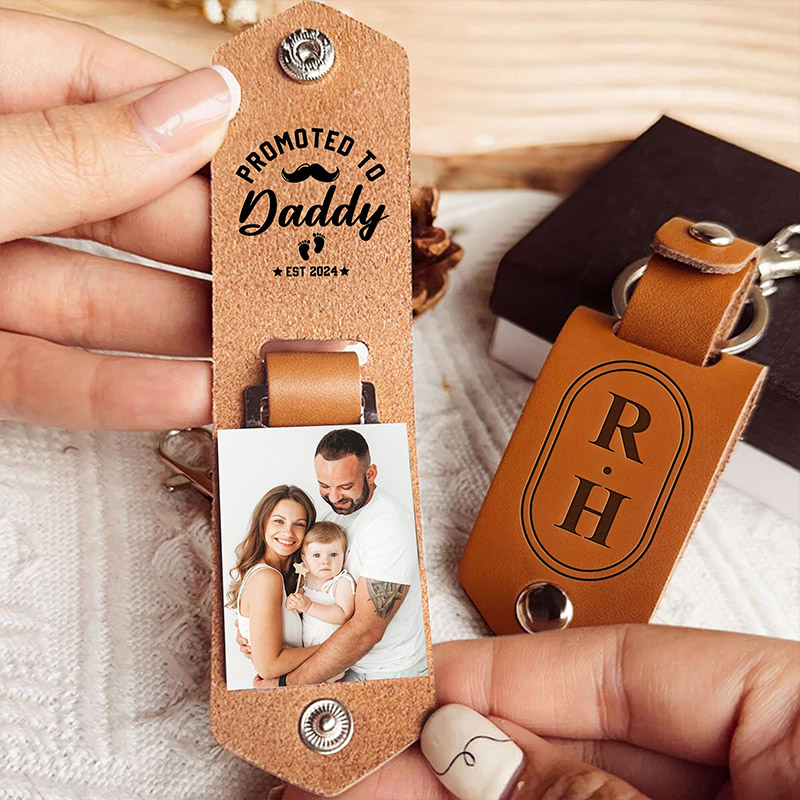 Personalized Promoted To Daddy Photo Keychain Custom New Dad Keychain Gift For Dad Grandpa Photo Gift For Dad Him