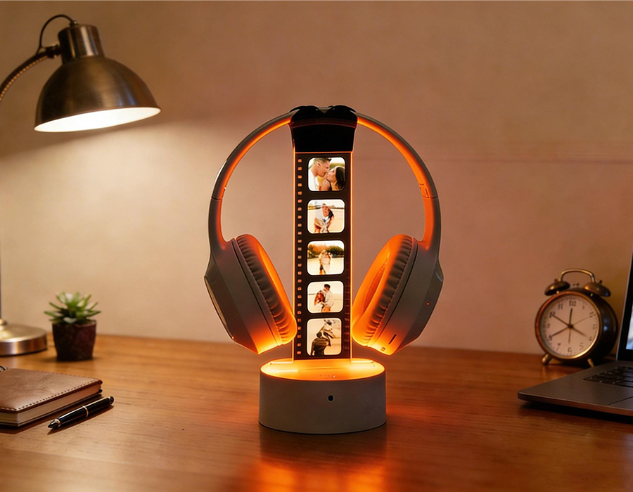 Personalized LED Headphone Stand with Lights,RGB Light Headset Holder,Custom Headphone Display with Photos,Gift for Boyfriend 